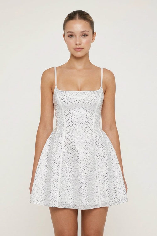 A - Line Beaded White Mini Graduation Dress - KissProm