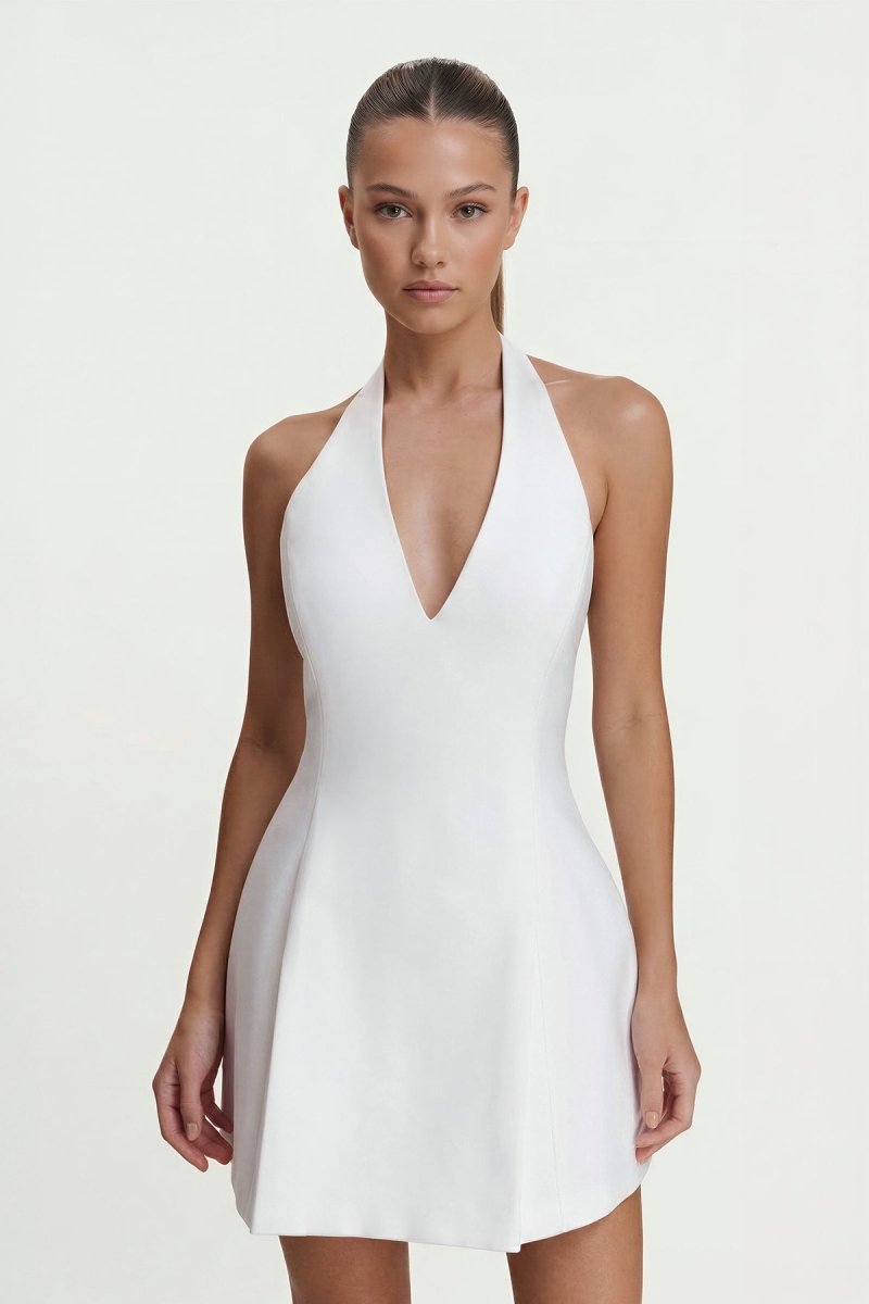 Halter A - Line Graduation Dress With Bow - KissProm