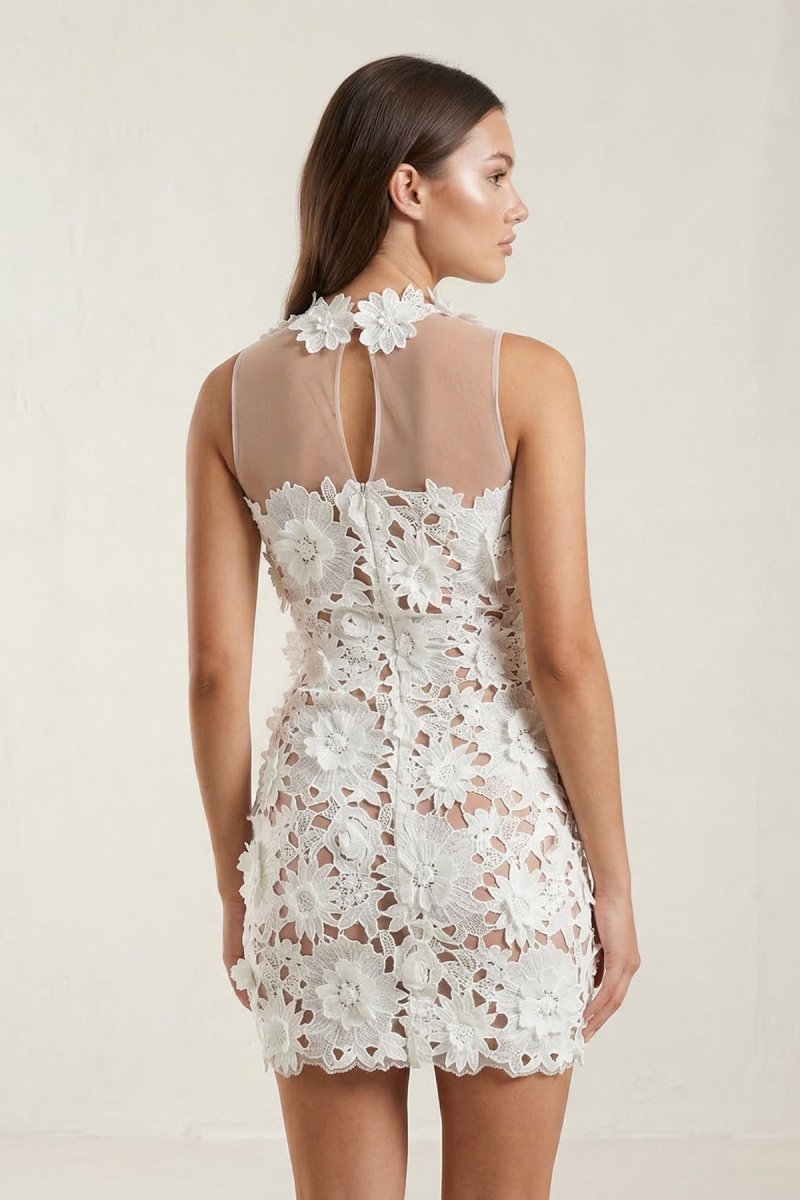 Illusion Neck Floral Lace Sheath Mini Graduation Dress - KissProm