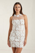 Illusion Neck Floral Lace Sheath Mini Graduation Dress - KissProm